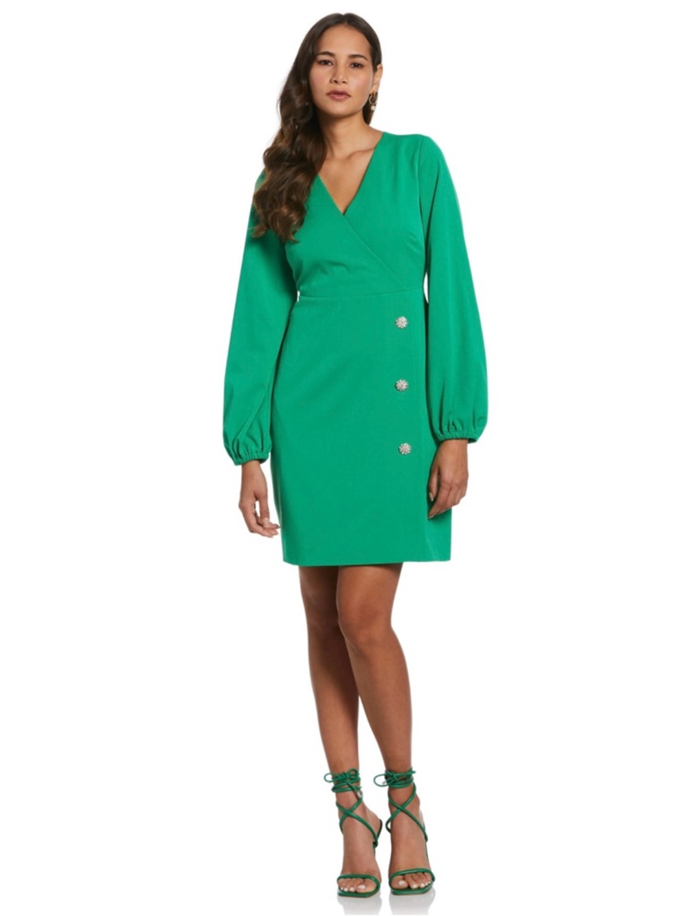 Rafaella Emerald Green Long-Sleeve Wrap Mini Dress